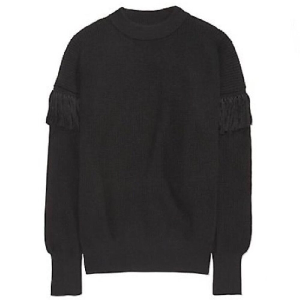 TORY BURCH NWOT Fringe Sleeve Alpaca Wool and Silk Crew Neck Sweater, Size M